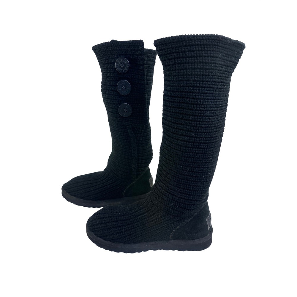 UGG Cardy Black Knit Tall Button Boots Foldover 5819 Womens Size 7